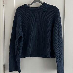 J. Crew Slate Blue ribbed Cashmere cropped Sweater with wide sleeves